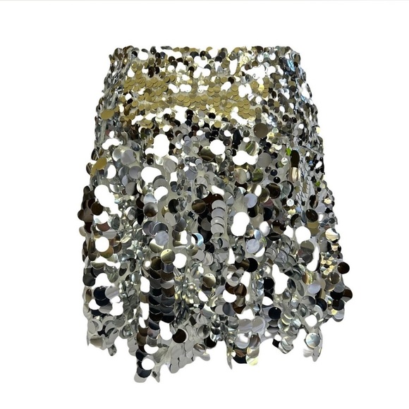 Free People Can’t Get Enough Asymmetrical Silver Sequined Skirt Sz 2 - Picture 6 of 7